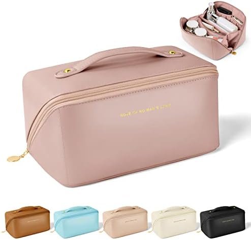 Aucuu Make-uptas voor op reis, PU-leer, draagbare make-uptas met grote inhoud, waterdicht, draagbaar, toilettas-organizer voor toiletartikelen, 31*21*3.6 CM - Image 8