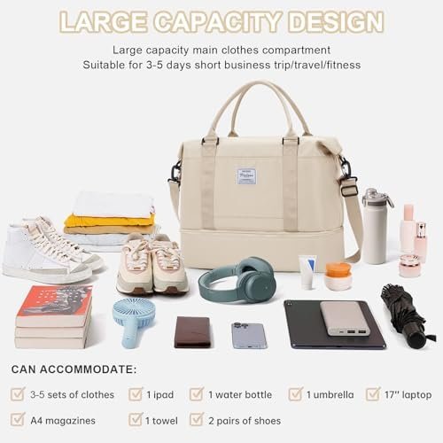 Easyjet handbagage 45x36x20 reistas voor onder de stoel cabine tas Reizen Handtassen 40x20x25 voor Ryanair, weekendtas overnachten Reistas Holdall voor dames heren, Sporttas Fitnesstas,Beige - Image 3