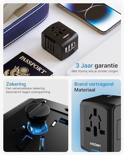 VOOMY Universele Wereldstekker, Reisstekker Wereld voor 170+ landen, Reisadapter Wereldwijd voor USA Europa Australië UK, Internationale Reisadapter met 3 USB-A en 1 USB-C poort - Image 6