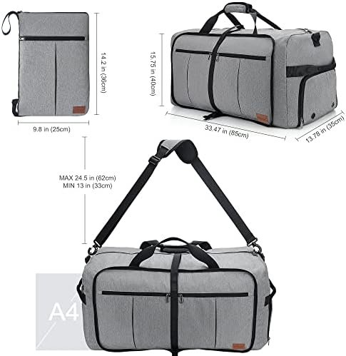 Urtala Opvouwbare reistas voor heren en dames, grote weekendtas met schoenenvak, waterdichte handbagagetas/sporttas, grijs, 120L - Image 2