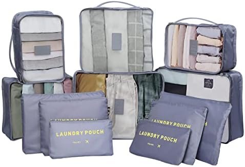 TXBOBECO Koffer-organizerset, 12-delige set, packing cubes voor koffer, reisaccessoires, kofferorganizer, schoenentas, kledingtassen, verpakkingskubus, cosmetica, paktassen (grijs) - Image 8