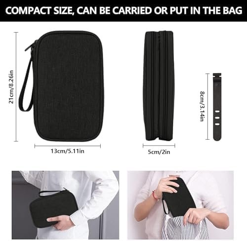 Kabeltas, elektronische tas, universele kabelorganizer, tas, draagbare reiskabel, waterdicht, dubbellaags, elektronica, accessoiretas voor mobiele telefoon, oplaadkabel, USB-powerbank, zwart, Elegant - Image 3
