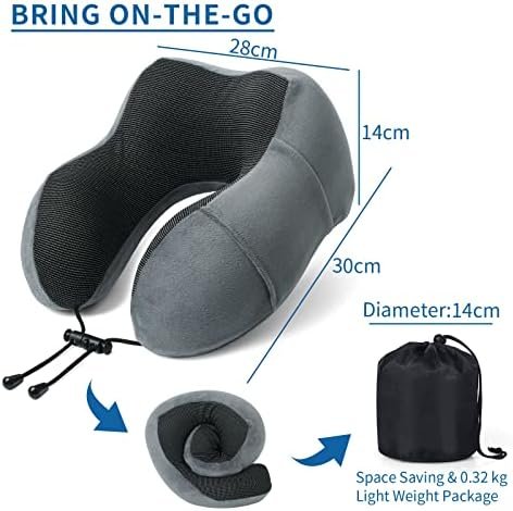 Reiskussen van Traagschuim, Nekkussen met 3D-oogmasker en Oordopjes, Neck Pillow Zacht Katoen, U-vormig Slapen Neksteunkussen, Travel Pillow voor Vliegtuig, Auto, Trein, Kantoor en Camping - Image 4