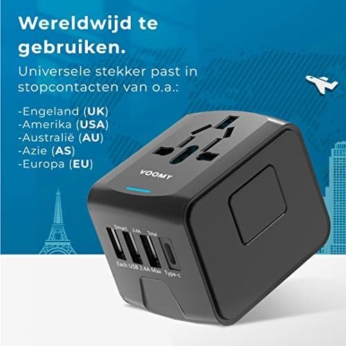 VOOMY Universele Wereldstekker, Reisstekker Wereld voor 170+ landen, Reisadapter Wereldwijd voor USA Europa Australië UK, Internationale Reisadapter met 3 USB-A en 1 USB-C poort - Image 9