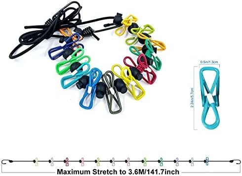 PAIDASHU Draagbare waslijn, intrekbare waslijn voor reizen, kledinglijn met 12 kledingclips, voor binnen wasdrooglijn, outdoor camping accessoires (kleurrijk) - Image 5