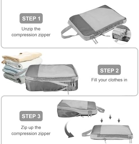 Compressieverpakkingskubussen voor koffers, reisorganisatorkubussen voor reisbenodigdheden, bagagekoffer, organizertassenset, lichtgewicht verpakkingsorganisatoren als reisaccessoires (set van 5, - Image 4