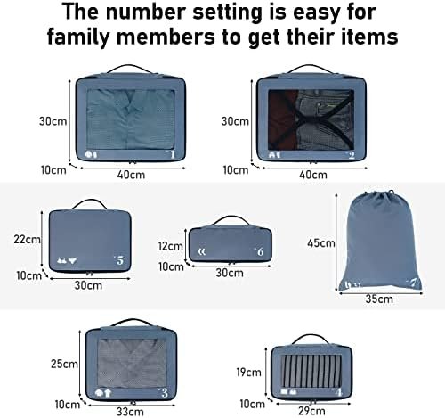 ECOHUB inpakblokjes voor koffer 7 PCS Reis organisator Verpakkingszakken Gerecycleerd Reistoebehoren Schoenen zakken voor reizen Opbergtas De Zakken van de bagageorganisator Reisetui(Blauw) - Image 2