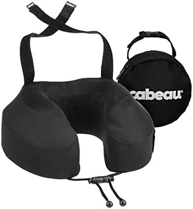 Cabeau Evolution S3 reiskussen - riemen aan vliegtuigstoel - zorgt ervoor dat je hoofd niet naar voren valt - Ontspan met pluche traagschuim - sneldrogende stof houdt je koel en droog (gitzwart)..