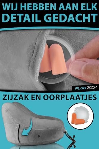 FLOWZOOM AIR Opblaasbaar nekkussen - reiskussen met capuchon en oordopjes voor volwassenen - Snel opblaasbaar Travel pillow voor vliegtuig - Verstelbaar nekkussen met 5 slaapstanden - Grijs, Maat L - Image 8