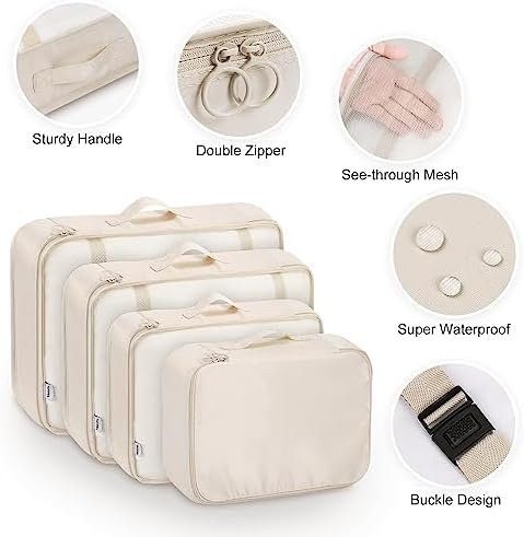 Packing Cubes, 8-delige set, kledingtassen, koffer-organizer voor vakantie en reizen, set pakkubussen, opbergsysteem voor koffer, beige - Image 4