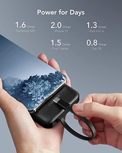 Charmast Externe batterij 10.000 mAh met 4 geïntegreerde kabels, draagbare batterij, USB C, dun, powerbank met 6 uitgangen en 3 ingangen voor iPhone 12 13 11 Samsung S21 S22 - Image 5