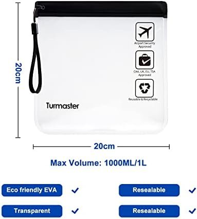 Turmaster 4 pak luchthaven goedgekeurd heldere toilettas, lekvrije luchthaven veiligheid goedgekeurde vloeistof tas 20 x 20cm, waterdichte reizen toilettas, zwart met handvat - Image 3