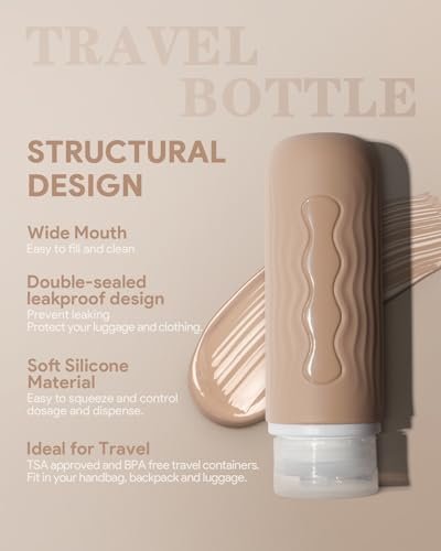 Yinke Siliconen reisflessen voor toiletartikelen, TSA-goedgekeurd en BPA-vrij reisbenodigdheden, 85 ml reisformaat containers met doorzichtige zak, reisaccessoires navulbaar voor shampooconditioner (4 - Image 3