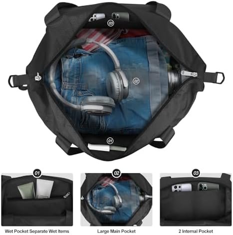 Yomisee Reistas voor dames, weekendtas, handbagage, tas, sporttas, duffle bag, ziekentas, geboorte, fitnesstas, trainingstas voor vliegtuig, reizen, zwart - Image 5