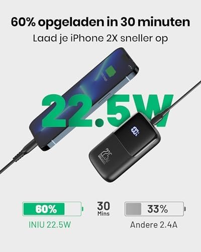 INIU Mini Power Bank, 22,5W 10000mAh Kleine Powerbank, PD QC 3.0 Fast Charge USB C Externe batterij, Ultra Compacte Draagbare Oplader Compatibel iPhone 15 14 Pro Max Samsung S23 S22 iPad Xiaomi - Image 2