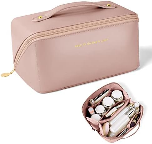 Aucuu Make-uptas voor op reis, PU-leer, draagbare make-uptas met grote inhoud, waterdicht, draagbaar, toilettas-organizer voor toiletartikelen, 31*21*3.6 CM - Image 9
