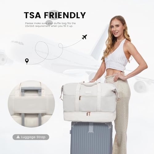 LOVEVOOK Weekender Reistas voor dames, sporttas, handbagage, tas, grote ziekentas, geboorte, reistas, duffle bag met toilettas, schoenenvak voor vliegtuig, reizen, beige - Image 6