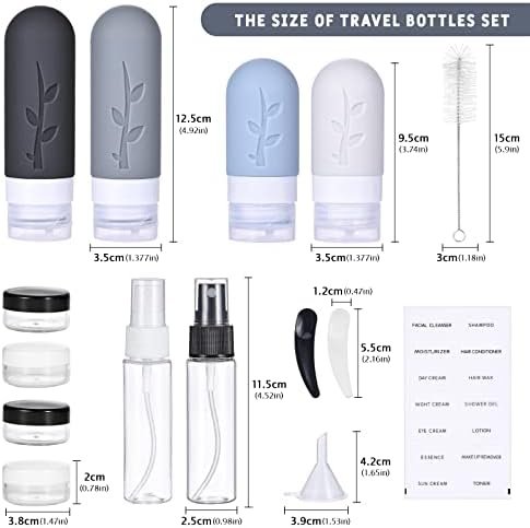 Revivoer Siliconen reisflessen, 16 stuks reisset met siliconen reisflessen, lekvrije reisflessen en shampoo-containers, BPA-vrij, praktische reisflessenset (grijs) - Image 2