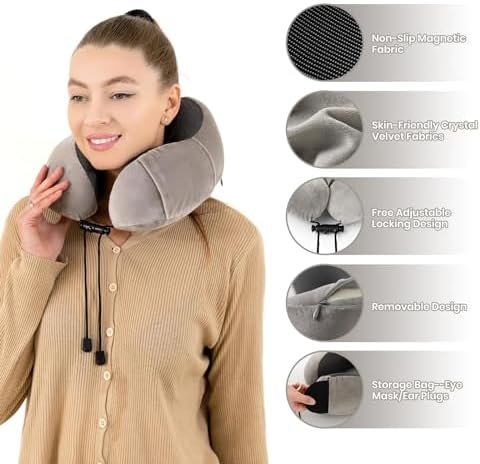 Good Nite Reiskussen nek traagschuim steunkussen voor volwassenen reizen vliegtuig camping auto trein kantoor kussen vlucht vliegtuig kussens met oordopjes oogmasker draagtas grijs - Image 5