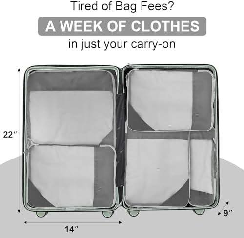 Compressieverpakkingskubussen voor koffers, reisorganisatorkubussen voor reisbenodigdheden, bagagekoffer, organizertassenset, lichtgewicht verpakkingsorganisatoren als reisaccessoires (set van 5, - Image 6