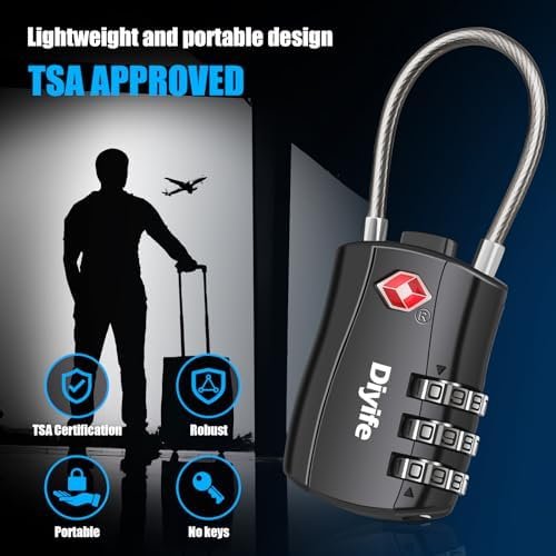Diyife TSA-bagagesloten, [2-pak] 3-cijferige veiligheidskoffersloten, combinatiehangslot voor koffers, flexibel kabel-reisslot, TSA-goedgekeurde bagagesloten voor koffers, reisbagage, koffer - Image 5