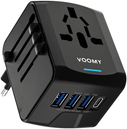 VOOMY Universele Wereldstekker, Reisstekker Wereld voor 170+ landen, Reisadapter Wereldwijd voor USA Europa Australië UK, Internationale Reisadapter met 3 USB-A en 1 USB-C poort
