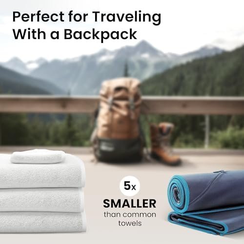 Microvezel Handdoek, Set van 2 + Opbergzak – Reishanddoek Groot & Klein: Badhanddoek + Handdoek | Sneldrogende Reishanddoek, Sporthanddoek, Absorptie, Licht, Mini, Reizen, Sport, Backpacker, Outdoor (Blauw) - Image 3