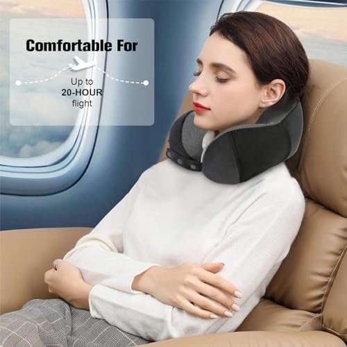 Cirorld Reiskussen voor Vliegtuig, Nek Kussen voor Reizen, Traagschuim Reiskussen voor Volwassenen, Verstelbaar & Compact Vluchtkussen, Ergonomisch Nek Kussen, Met Oordopjes, Oogmasker, Draagtas - Image 7