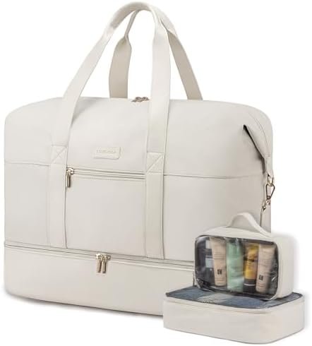 LOVEVOOK Weekender Reistas voor dames, sporttas, handbagage, tas, grote ziekentas, geboorte, reistas, duffle bag met toilettas, schoenenvak voor vliegtuig, reizen, beige