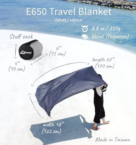 Litume Lichte en ademende reisdeken, 170 x 122 cm, zachte vliegtuigdeken voor reizen, camping, opvouwbaar, met zak voor trein, camping, reizen (Velvet, E650) - Image 2