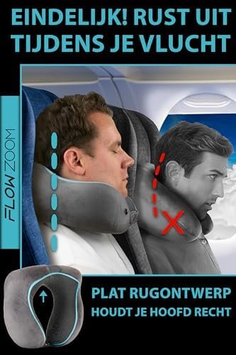 FLOWZOOM COMFY Traagschuim Hoofdkussen - Reis nekkussen met 5 verstelbare maatknoppen - Wasbare, verzachtende en ademende hoes - Delicaat en ondersteunend traagschuim - Reiskussen in Grijs - Image 2