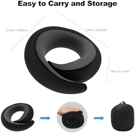 Yomisee Reiskussen, nekkussen voor reizen, vliegtuig, traagschuim, vliegkussen, draagbaar voor auto's, treinen, thuis, kantoren (zwart) - Image 7