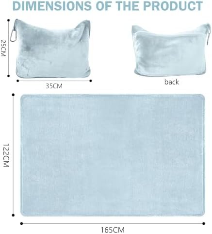 Bocguy Reisdeken voor vliegtuig, ultralicht, warm, kussendeken 2-in-1, reisdeken met slaapmasker en oordopjes, draagbare reisdeken voor kamperen, zakenreizen (lichtblauw) - Image 2