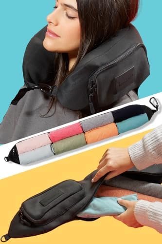 TRAVELLERO Vulbaar Reiskussen met Kleding | Reiskussen Tas | Reiskussen, Handige Reisaccessoires, Vliegtuigkussen, Accessoires voor Reizen per Vliegtuig, Reisnek Kussen