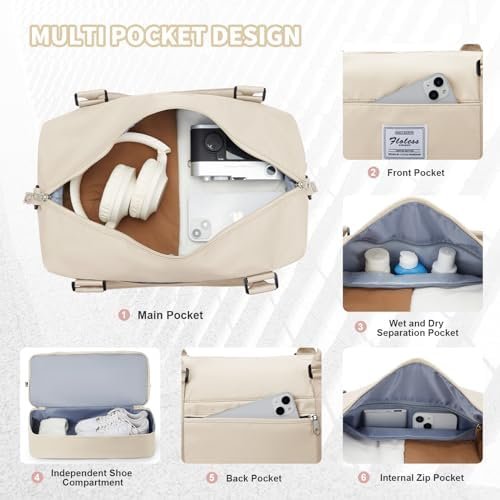 Easyjet handbagage 45x36x20 reistas voor onder de stoel cabine tas Reizen Handtassen 40x20x25 voor Ryanair, weekendtas overnachten Reistas Holdall voor dames heren, Sporttas Fitnesstas,Beige - Image 5