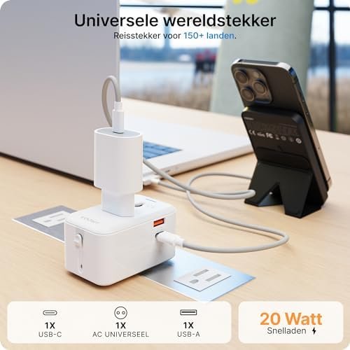VOOMY Universele Wereldstekker, Reisadapter Voor 150+ Landen, Reisstekker Universeel Voor Afrika Engeland Australia India Amerika, Wereld Adapter Met Snel Lader USB A QC 3.0 en USB C 20W Poorten - Image 2