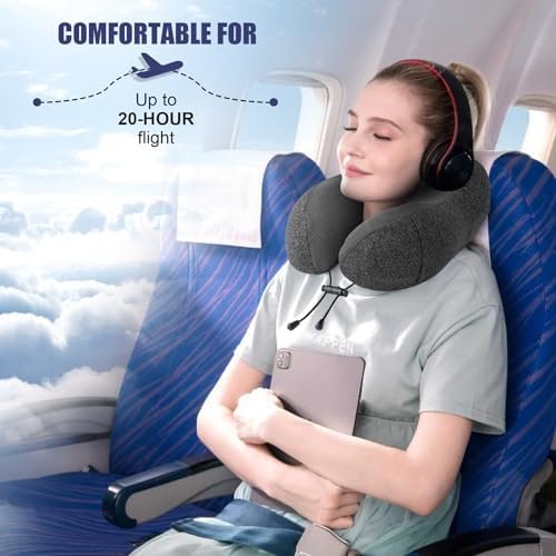 Jiancrate Travel Pillow, Nekkussen Vliegtuig, Memory Schuim Reiskussen voor Volwassenen, Zacht en Lichtgewicht Vlucht Auto Kussen, Ergonomische Neck Pillow, Met Oordopjes, Oogmasker en Draagtas - Image 8