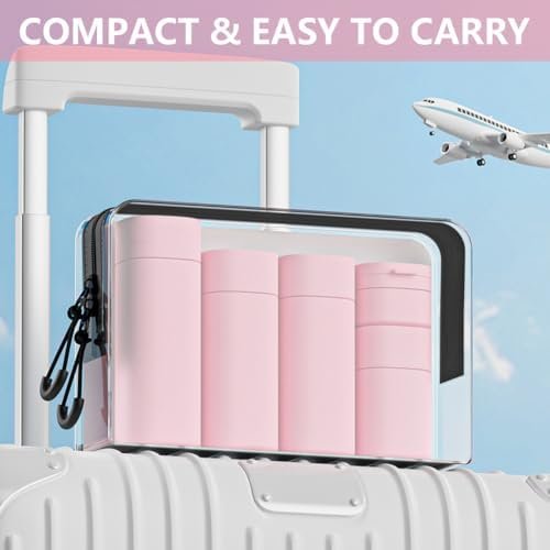 flintronic Reisflessen set voor toiletartikelen, lekvrije siliconen reiscontainers, kleine lege miniflessen, reisaccessoires voor toiletartikelen, shampoos, conditioner en lotion-roze - Image 4