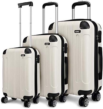 Kono 3-Delige Bagageset Hard Shell Koffer Lichtgewicht ABS met 4 Wielen Spinner Zakenreis Trolley Koffer 19" 24" 28" (Beige)