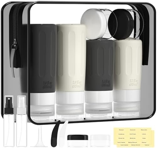 Morfone reisflessen om te vullen, 16-delige reisset, met toilettas, lekvrije navulbare TSA-goedgekeurde siliconen reisflessen, te gebruiken voor shampoo, lotion, spoeling of douchegel [FDA] [BPA-vrij].
