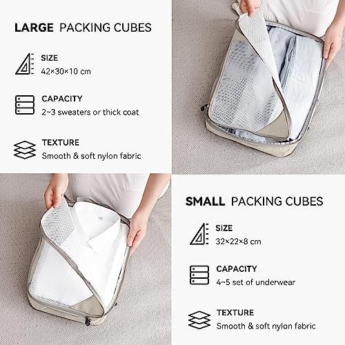 MURISE Compression Packing Cubes, 5 Set Koffer Organizer für Travel Essentials, Compression packing cubes, travel accessories, compressie zakken bagage, Beige… - Image 5