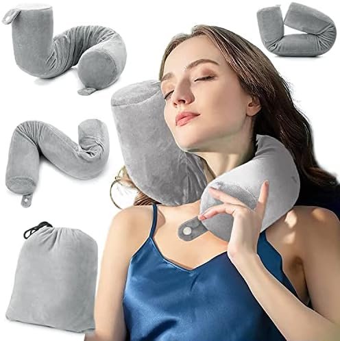 Travel Pillow, Memory Foam Neck Pillow, Adjustable Roll Pillow, for Travel, Airplanes, Trains, Car, Home, Office, Sleeping Rest Back Support Cushion, 68cm X 10cm (Grey)