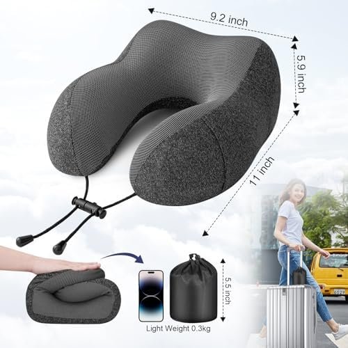 Jiancrate Travel Pillow, Nekkussen Vliegtuig, Memory Schuim Reiskussen voor Volwassenen, Zacht en Lichtgewicht Vlucht Auto Kussen, Ergonomische Neck Pillow, Met Oordopjes, Oogmasker en Draagtas - Image 4