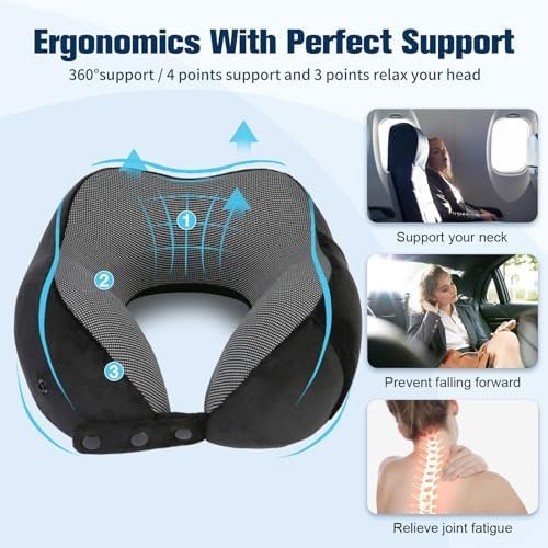 Cirorld Reiskussen voor Vliegtuig, Nek Kussen voor Reizen, Traagschuim Reiskussen voor Volwassenen, Verstelbaar & Compact Vluchtkussen, Ergonomisch Nek Kussen, Met Oordopjes, Oogmasker, Draagtas - Image 8