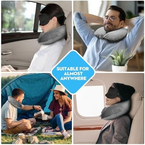 Cirorld Opblaasbaar Reiskussen voor Vliegtuig, Neksteunkussen voor Reizen, Reiskussen voor Volwassenen, Verstelbaar & Compact Vluchtkussen, Ergonomische Neksteun, Met Oordopjes, Oogmasker, Draagtas - Image 9