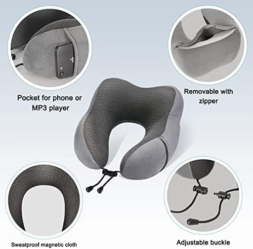 Eono Nekkussen voor Vliegtuig, Travel Pillow, Memory Foam Reis Nekkussen voor Volwassenen, Verstelbaar & Compact Vlucht Kussen, Ergonomisch Nekkussen, Met Oordopjes, Oogmasker & Draagtas - Image 3
