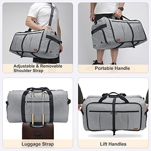 Urtala Opvouwbare reistas voor heren en dames, grote weekendtas met schoenenvak, waterdichte handbagagetas/sporttas, grijs, 120L - Image 5