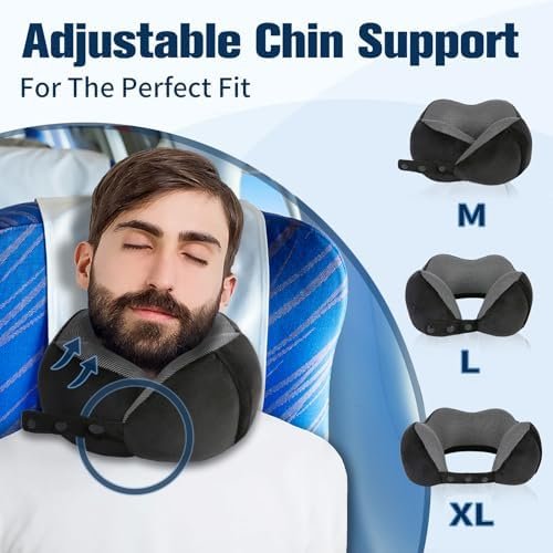Cirorld Reiskussen voor Vliegtuig, Nek Kussen voor Reizen, Traagschuim Reiskussen voor Volwassenen, Verstelbaar & Compact Vluchtkussen, Ergonomisch Nek Kussen, Met Oordopjes, Oogmasker, Draagtas - Image 2