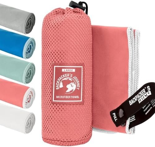 Backpacker's Journey microvezel handdoeken in S M L XL. Reishanddoek stelt licht, sneldrogend, absorberend en antibacterieel (zalmkleurig S)