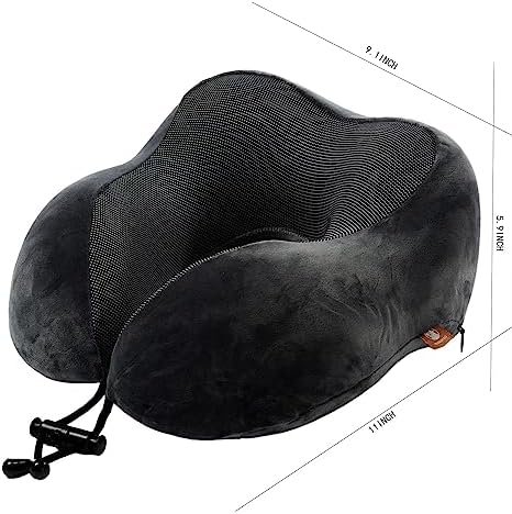 Makimoo Reiskussen van traagschuim, nekkussen met 360 graden hoofdsteun, comfortabel en licht, ideaal voor slapen in vliegtuig, auto, trein, bus en thuisgebruik, wordt geleverd met opbergtas (Grijs) - Image 4